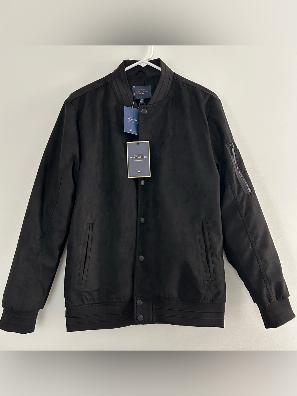 Men's Black Suede-Effect Bomber Jacket